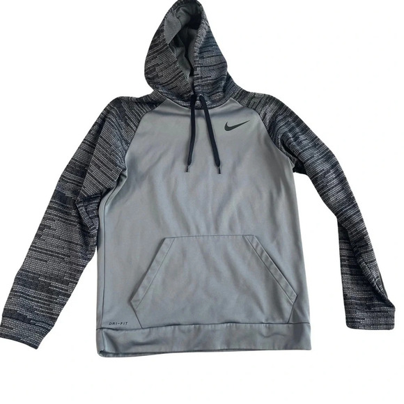 Nike Other - NIKE Gray SWEATSHIRT Hoodie Black Swoosh Logo Hood & Sleeves mens size Medium
